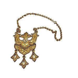Crown Trifari Pendant Necklace Gold Plated 16" Chain Dangling Cest Medallion